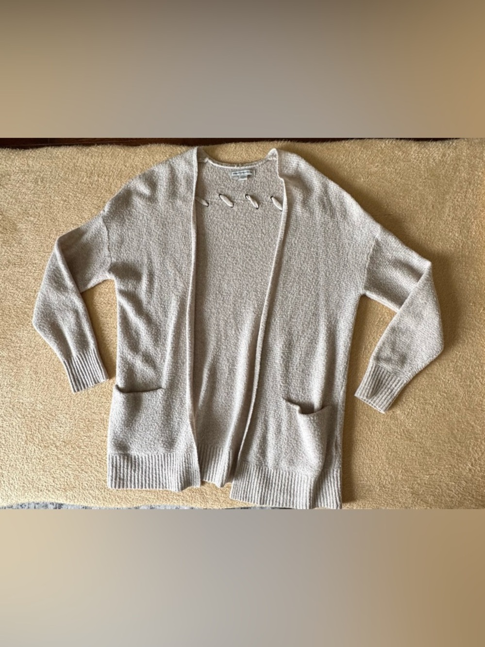 American Eagle Outfitters Light Beige Open-Front Cardigan